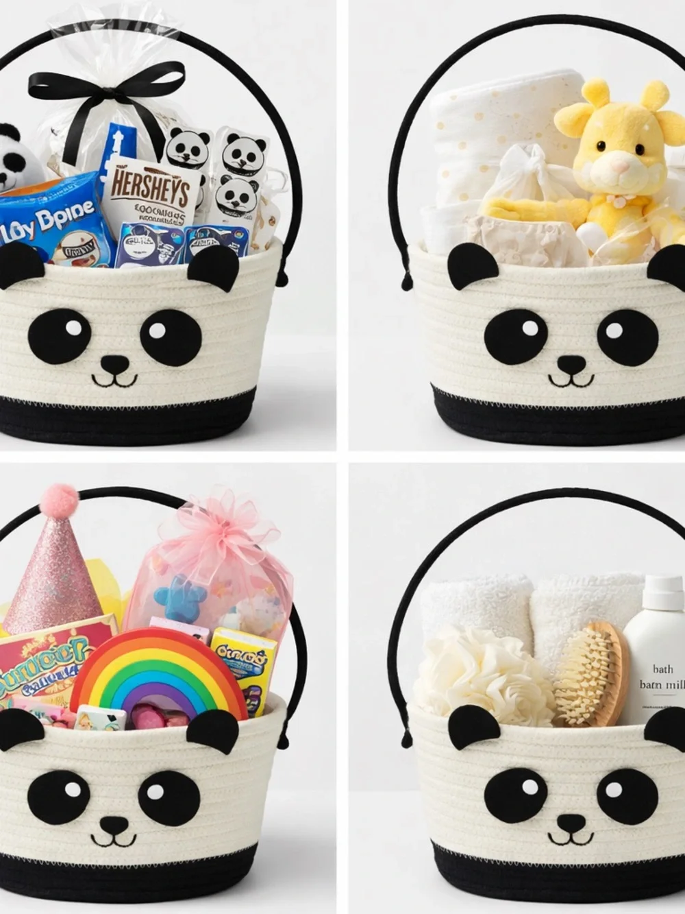 Panda Rope Basket Bag in Black and Cream